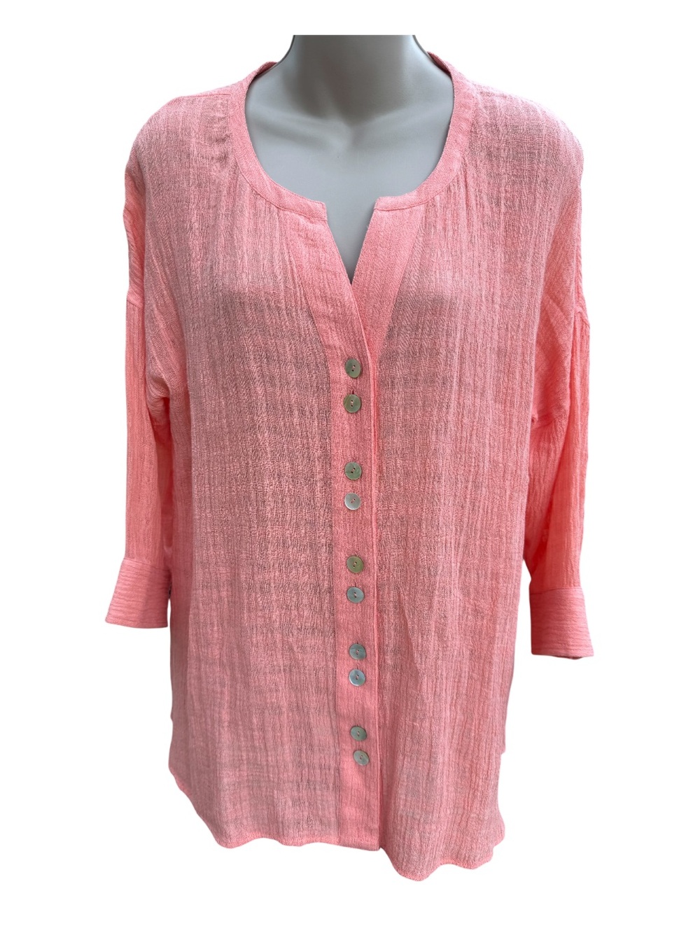 SOFT SURROUNDINGS melon colored gauze oversized blouse, XS